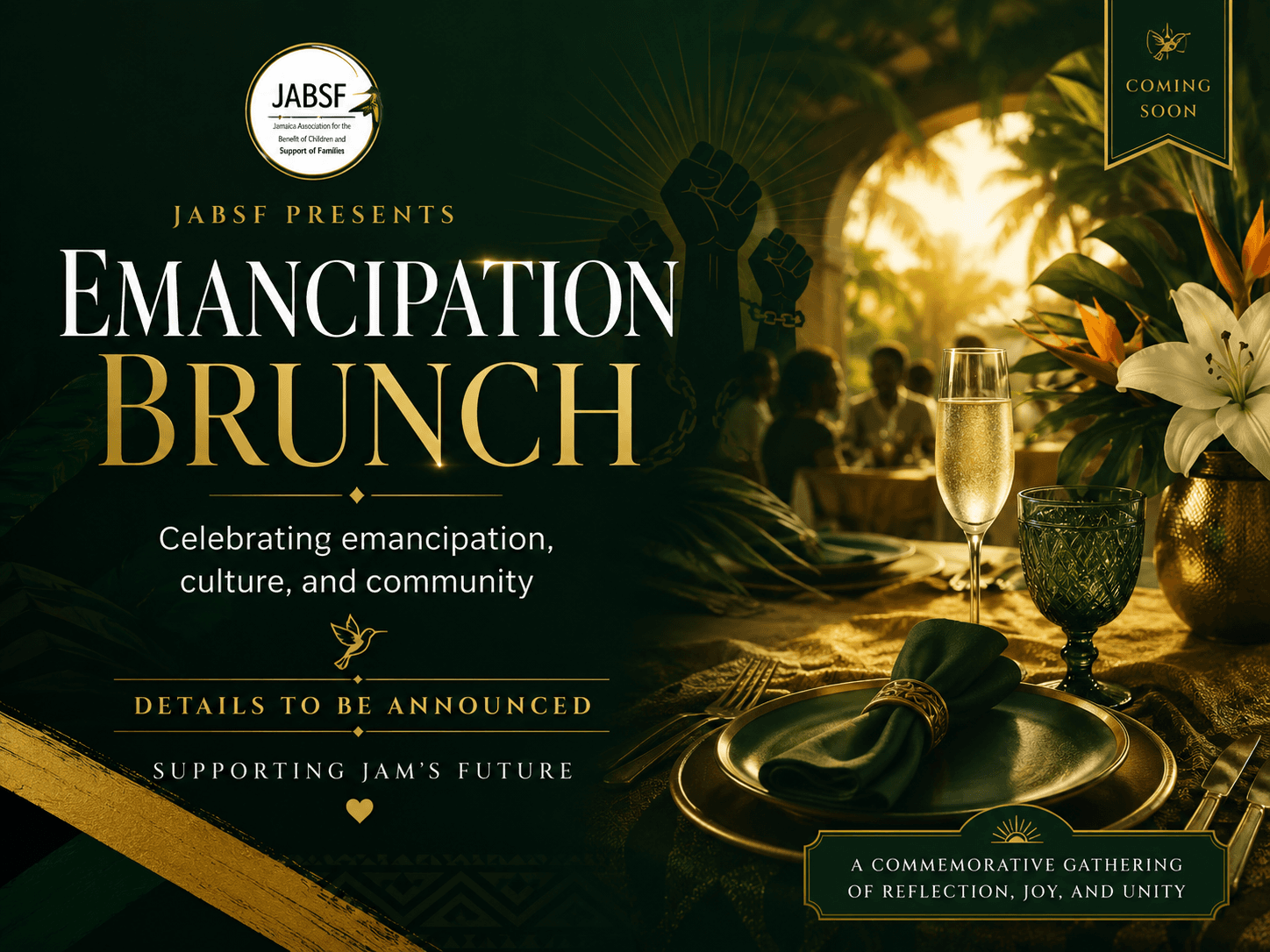 Emancipation Brunch coming soon — celebrating emancipation, culture, and community, supporting JAM’s future